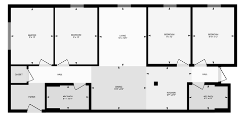 Floor plan for 4 beds, 2 baths